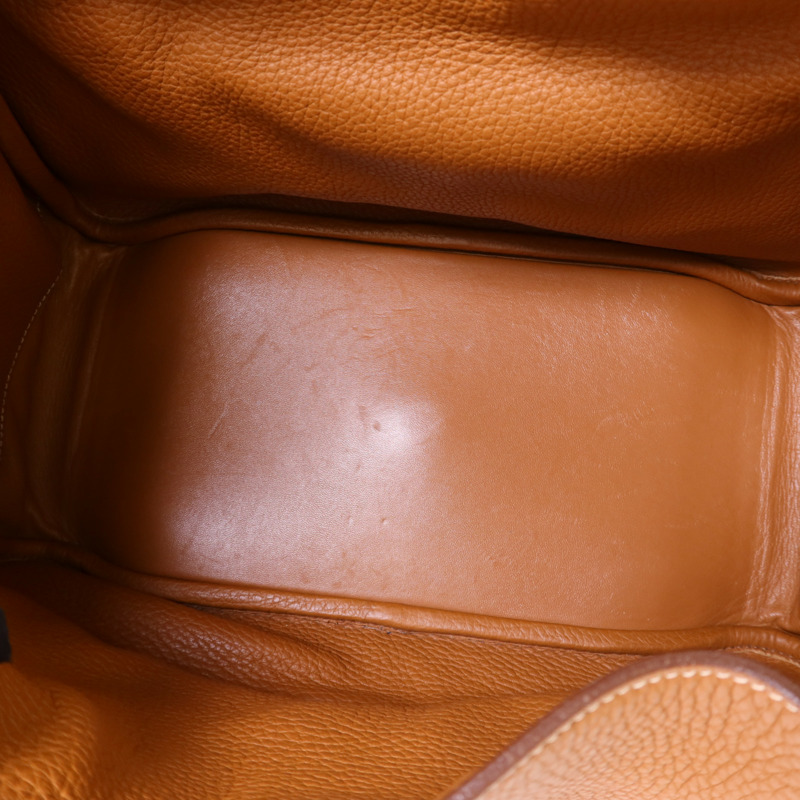 HERMES Clemence皮革Lindy 30銀扣手挽肩背兩用袋Gold-5