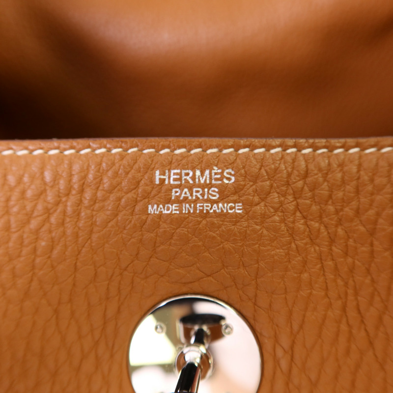 HERMES Clemence皮革Lindy 30銀扣手挽肩背兩用袋Gold-6