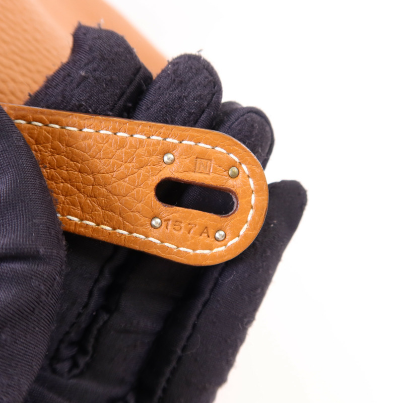 HERMES Clemence皮革Lindy 30銀扣手挽肩背兩用袋Gold-7