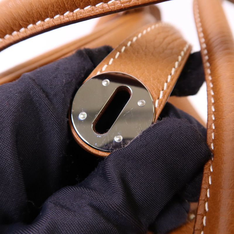 HERMES Clemence皮革Lindy 30銀扣手挽肩背兩用袋Gold-9