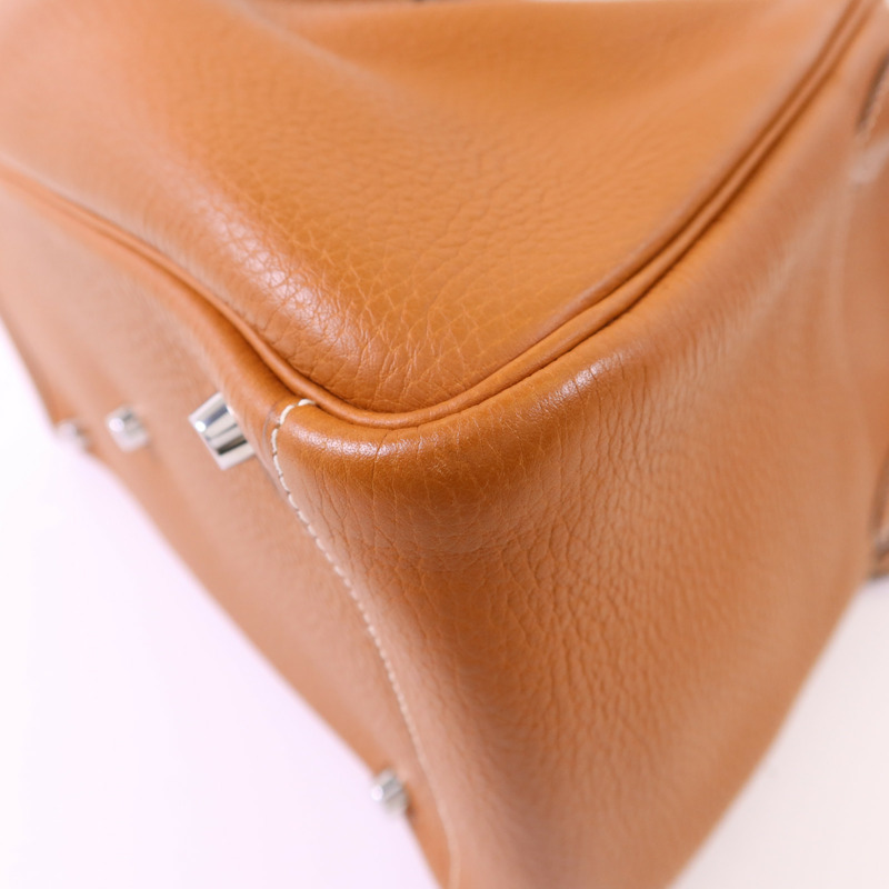 HERMES Clemence皮革Lindy 30銀扣手挽肩背兩用袋Gold-10