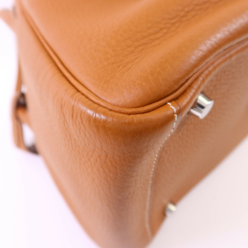 HERMES Clemence皮革Lindy 30銀扣手挽肩背兩用袋Gold-11