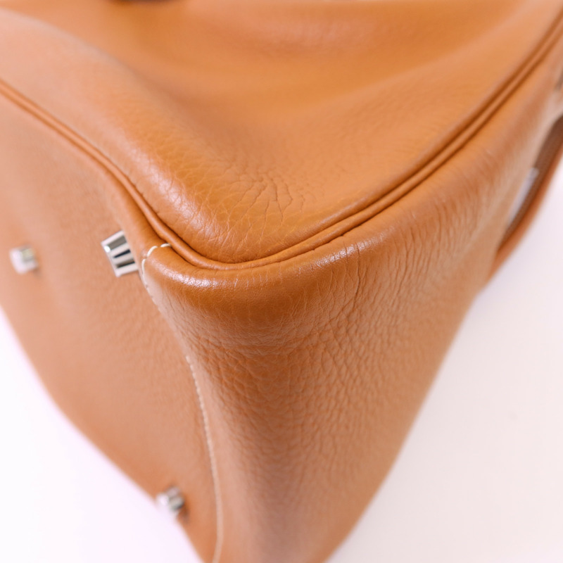 HERMES Clemence皮革Lindy 30銀扣手挽肩背兩用袋Gold-12