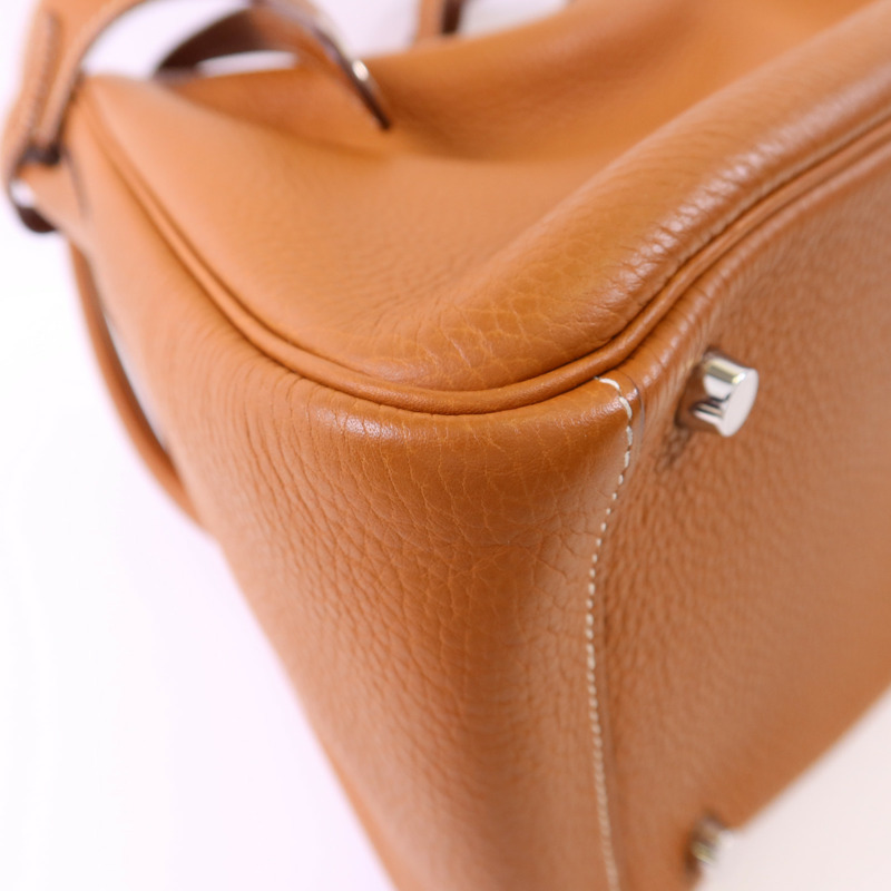 HERMES Clemence皮革Lindy 30銀扣手挽肩背兩用袋Gold-13