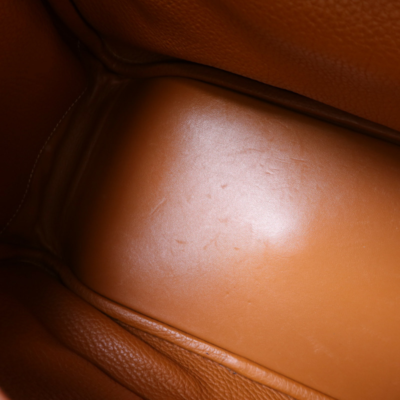 HERMES Clemence皮革Lindy 30銀扣手挽肩背兩用袋Gold-15