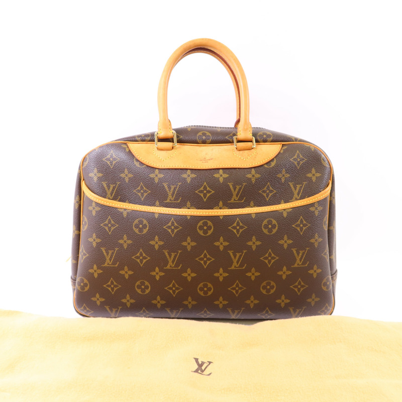 LOUIS VUITTON Monogram Deauville金扣手挽袋棕色-21
