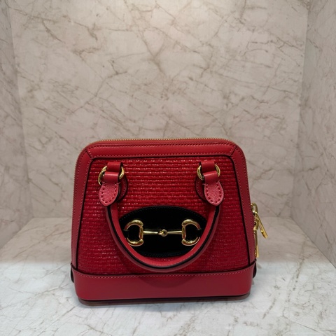 GUCC 紅拉菲草金色五金單肩包