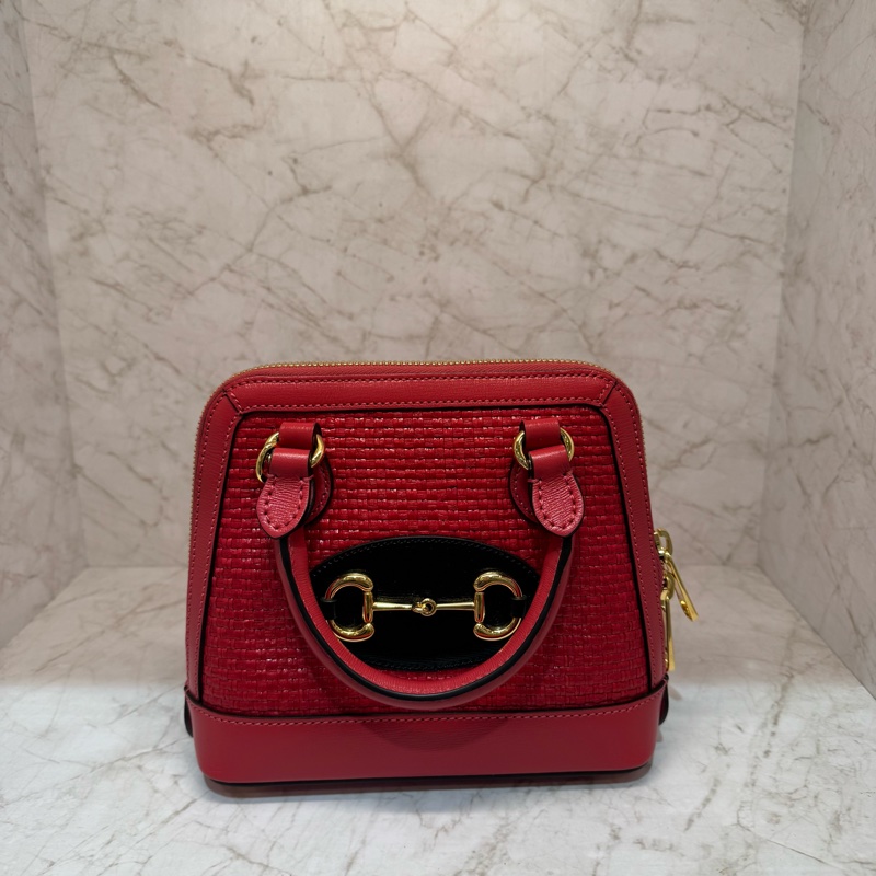 GUCC 紅拉菲草金色五金單肩包-0