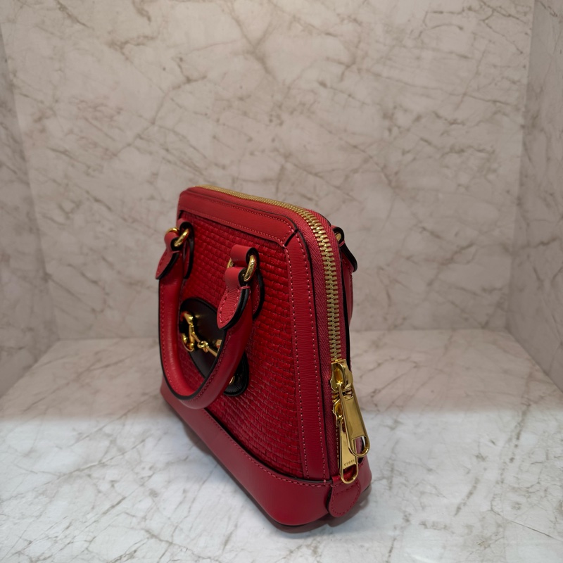 GUCC 紅拉菲草金色五金單肩包-1