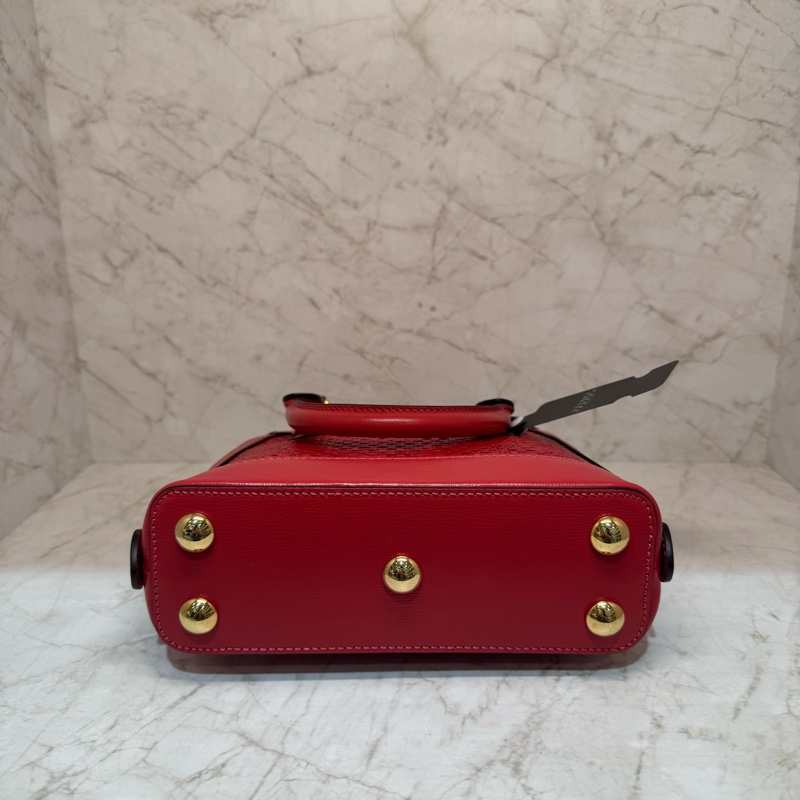 GUCC 紅拉菲草金色五金單肩包-4