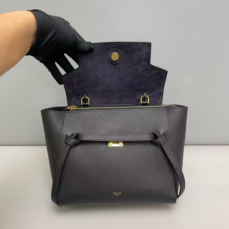 Celine賽琳 micro牛皮荔枝紋鯰魚包 小號 黑色-6