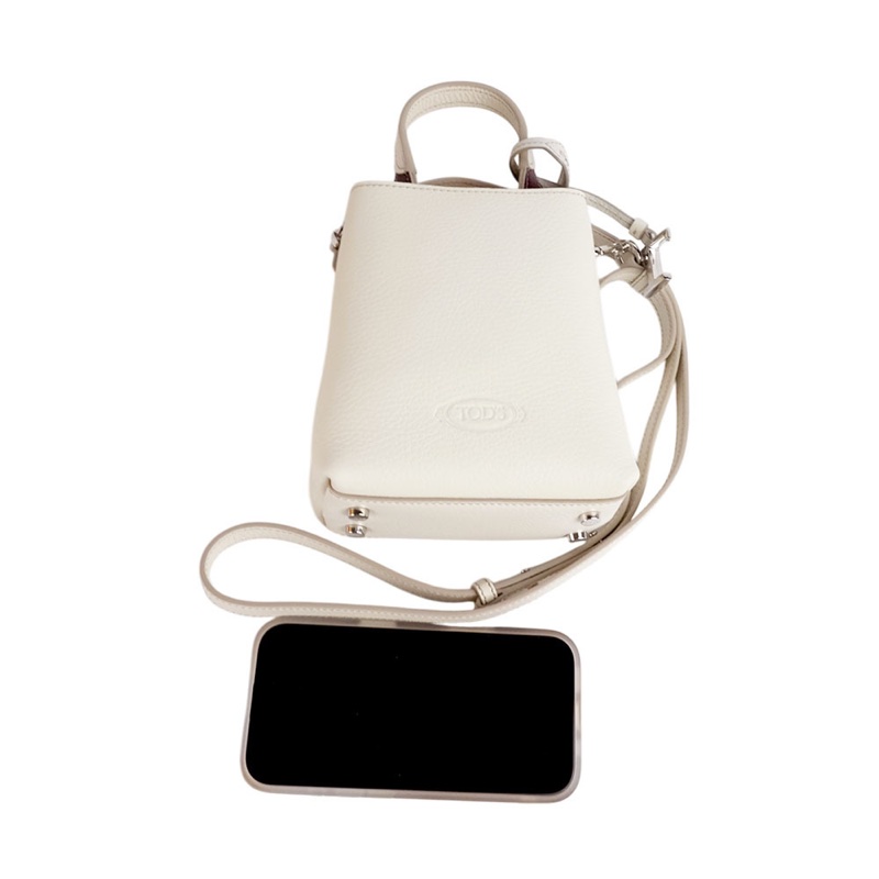 T Logo 超小號手提/斜背二用皮革手機包(白色)-5