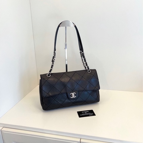 【98新🆕】Chanel 黑銀 CF外縫線 大菱格 季節款 機場 鏈條包 單肩斜挎包