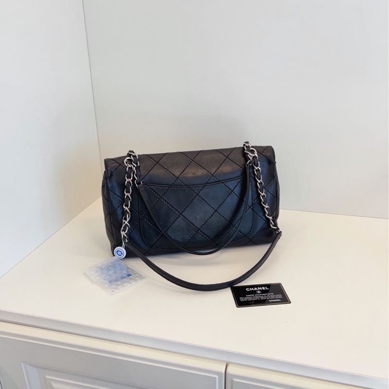 【98新🆕】Chanel 黑銀 CF外縫線 大菱格 季節款 機場 鏈條包 單肩斜挎包-2