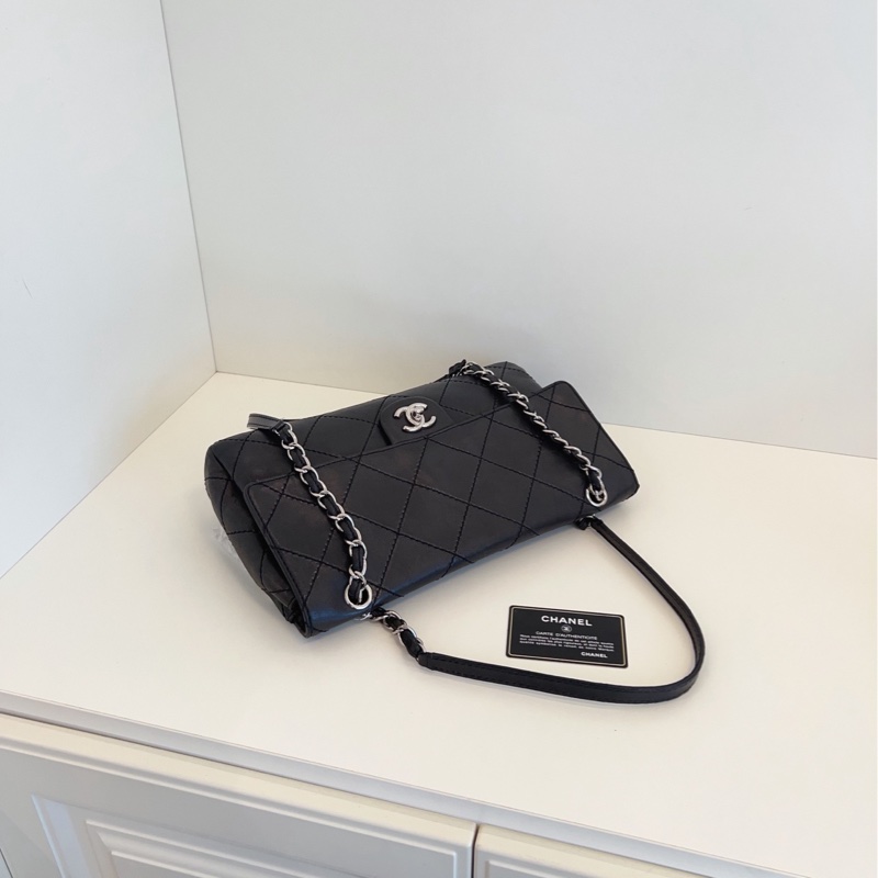 【98新🆕】Chanel 黑銀 CF外縫線 大菱格 季節款 機場 鏈條包 單肩斜挎包-4