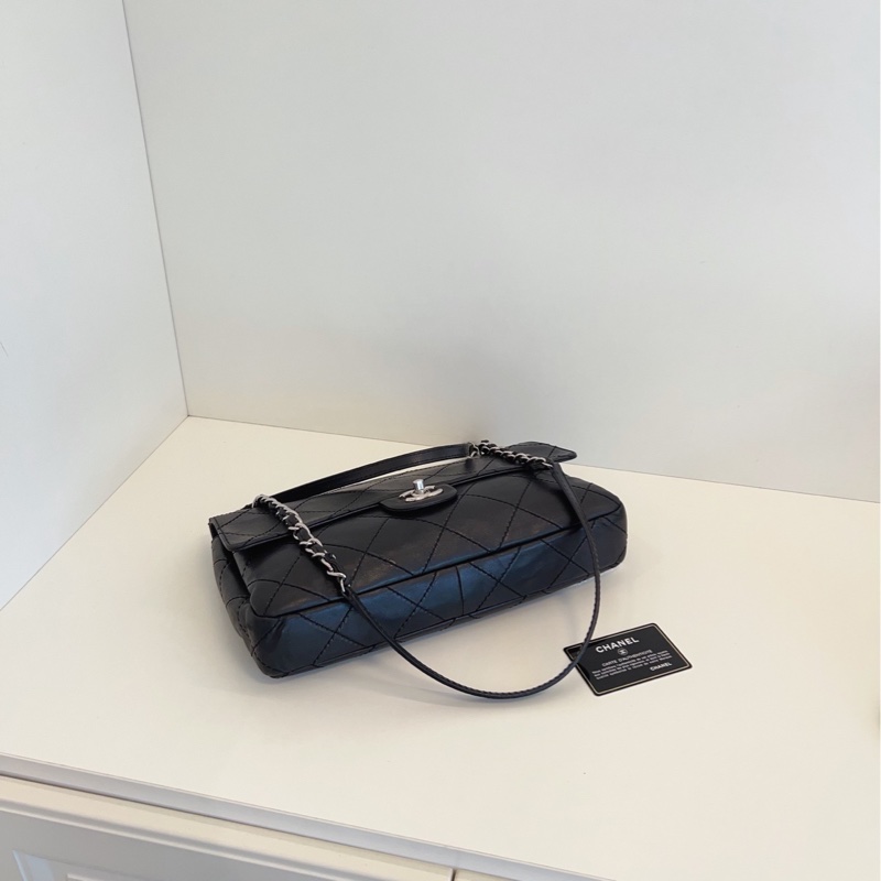 【98新🆕】Chanel 黑銀 CF外縫線 大菱格 季節款 機場 鏈條包 單肩斜挎包-5