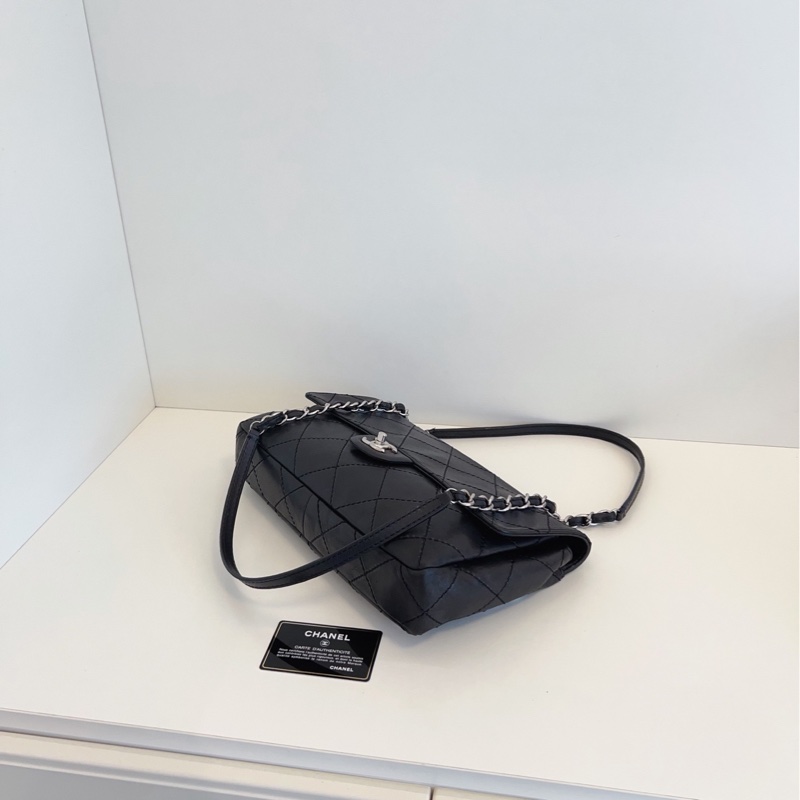 【98新🆕】Chanel 黑銀 CF外縫線 大菱格 季節款 機場 鏈條包 單肩斜挎包-6