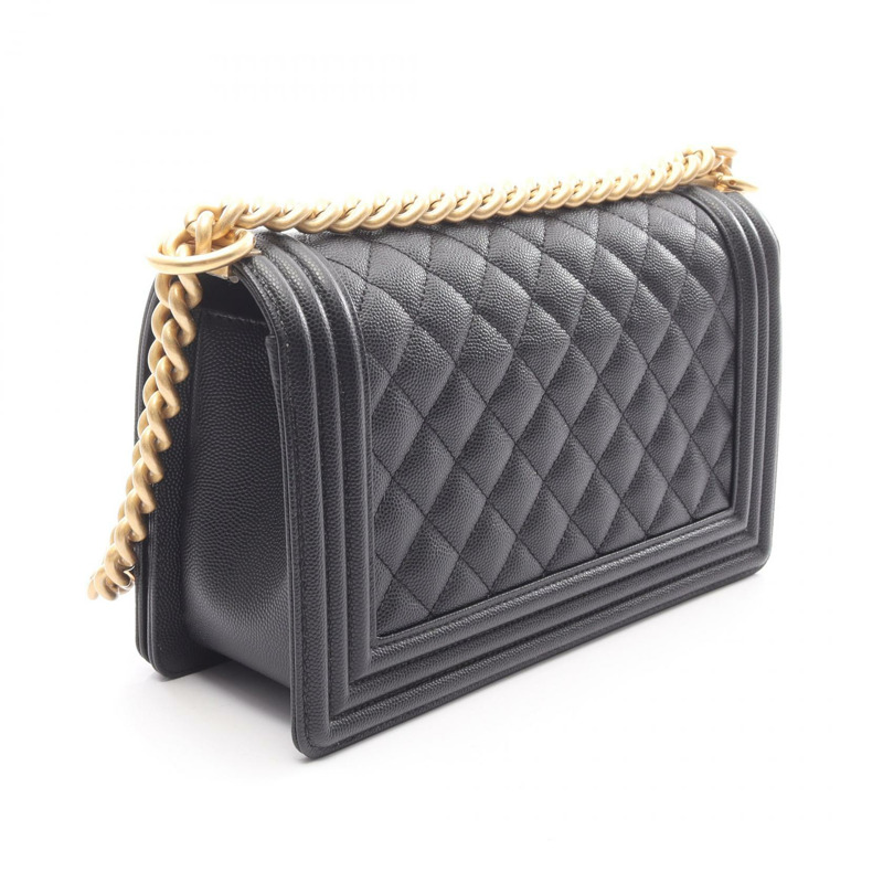 香奈兒 Boy Chanel 單肩包 A67086 黑色粒面小牛皮 二手 女士 金色五金-1