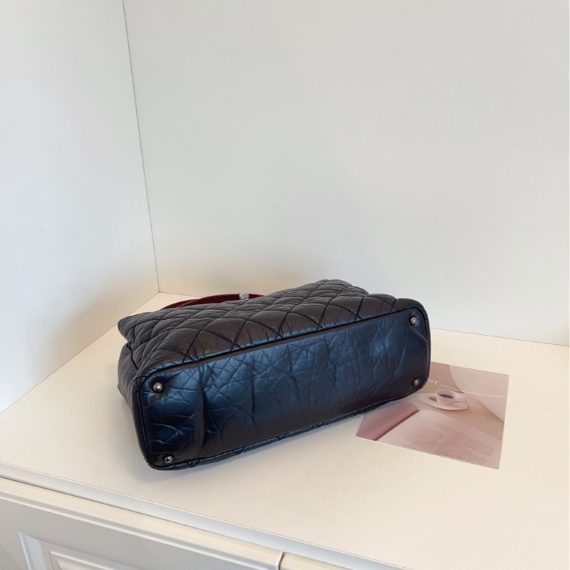 【98新🆕】Chanel 孟買2way枕頭機場托特包 黑銀毛呢拼菱格牛皮 手提包 單肩包-4