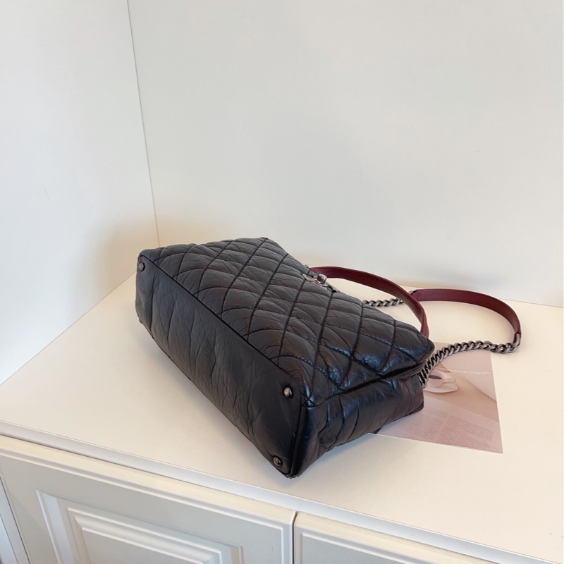 【98新🆕】Chanel 孟買2way枕頭機場托特包 黑銀毛呢拼菱格牛皮 手提包 單肩包-6