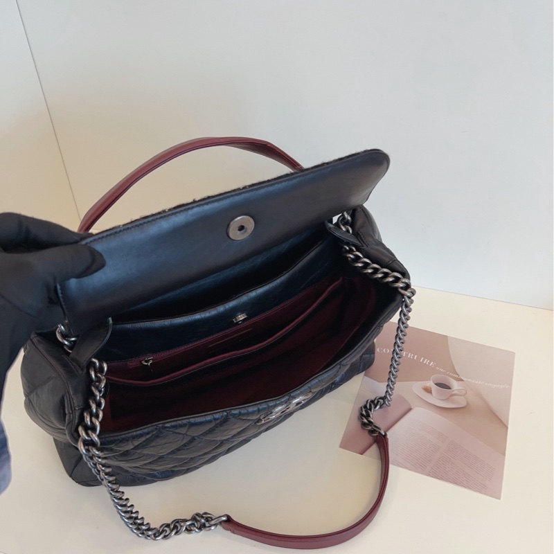 【98新🆕】Chanel 孟買2way枕頭機場托特包 黑銀毛呢拼菱格牛皮 手提包 單肩包-7