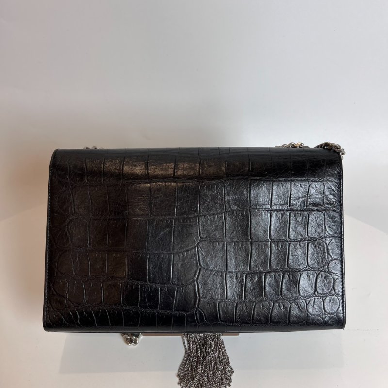YSL 354119 黑銀鱷魚紋流蘇kate包-1