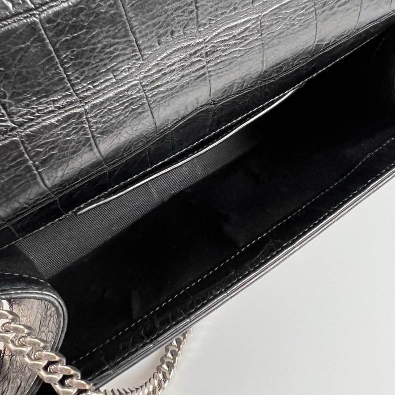 YSL 354119 黑銀鱷魚紋流蘇kate包-7