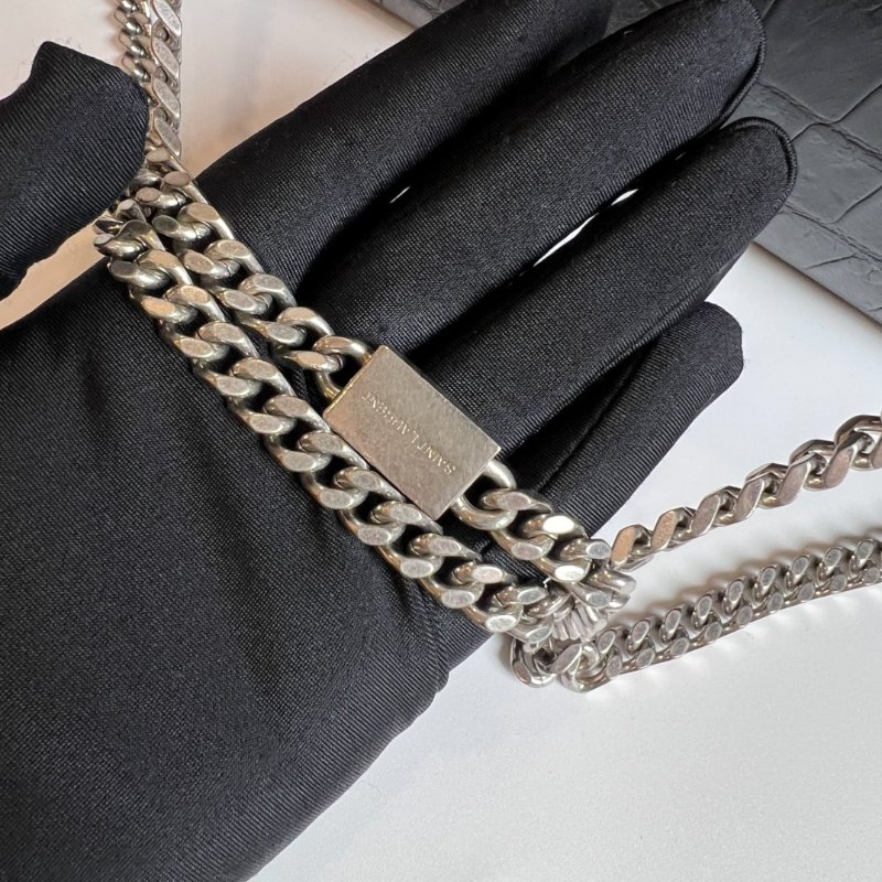 YSL 354119 黑銀鱷魚紋流蘇kate包-10