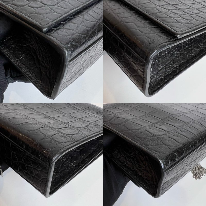 YSL 354119 黑銀鱷魚紋流蘇kate包-11