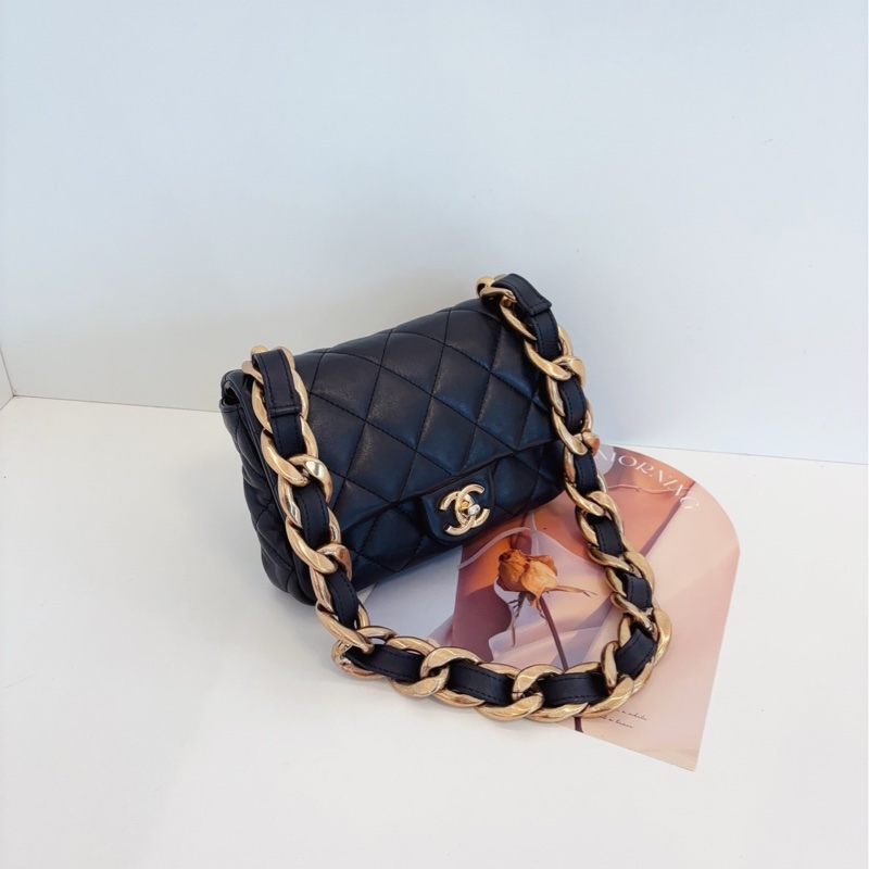 【98新以上🆕】Chanel22s CF方胖子 黑色金扣 粗鏈條單肩/腋下包-6