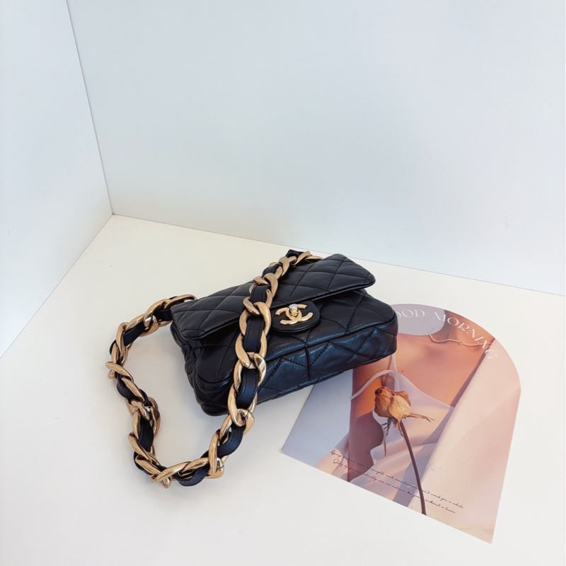 【98新以上🆕】Chanel22s CF方胖子 黑色金扣 粗鏈條單肩/腋下包-7