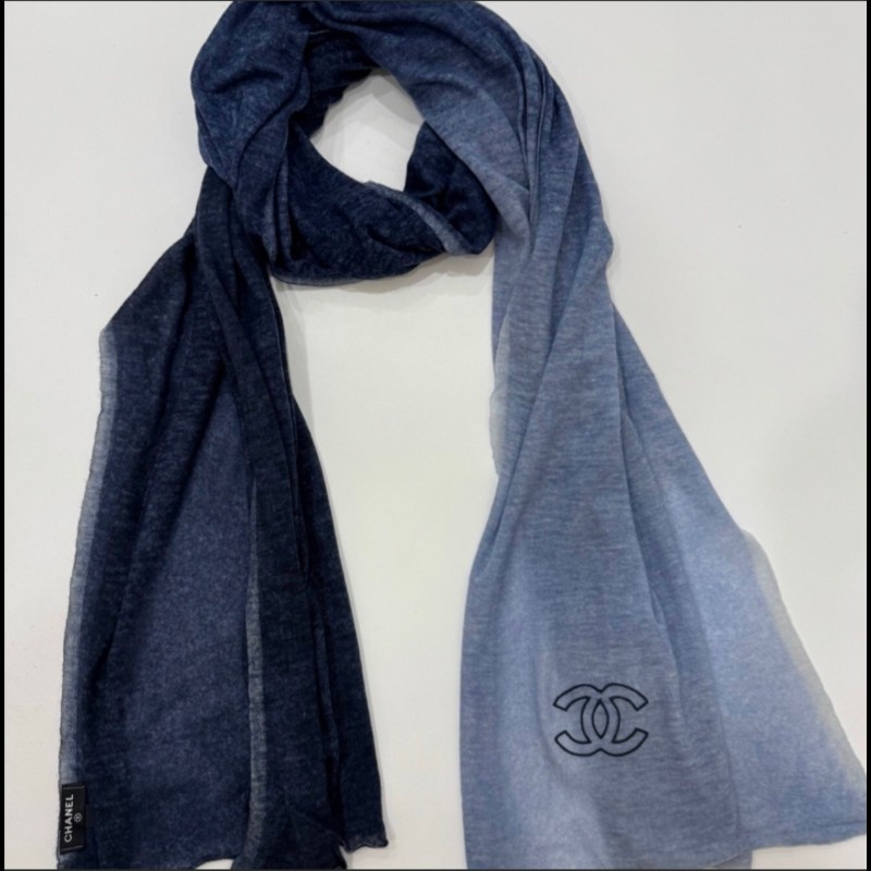 CHANEL香奈兒Cashmere 羊絨藍色漸變圍巾-0