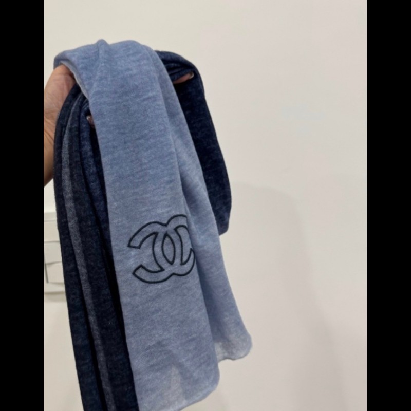 CHANEL香奈兒Cashmere 羊絨藍色漸變圍巾-9