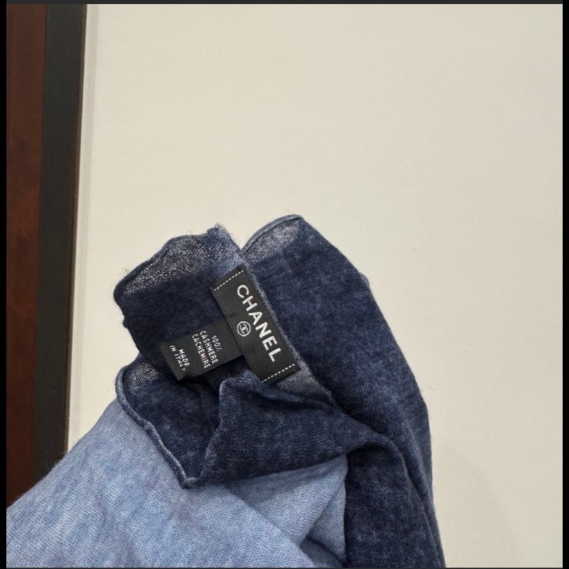 CHANEL香奈兒Cashmere 羊絨藍色漸變圍巾-11