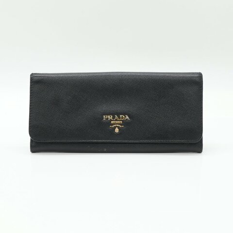 Prada 普拉達 Saffiano Flap Continental Wallet 黑色 牛皮 長夾