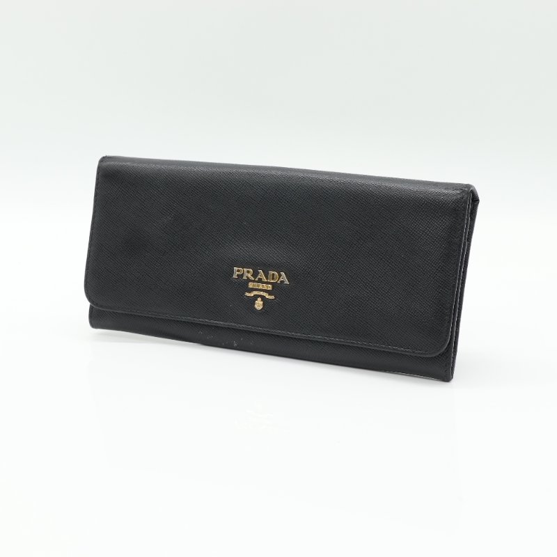 Prada 普拉達 Saffiano Flap Continental Wallet 黑色 牛皮 長夾-1