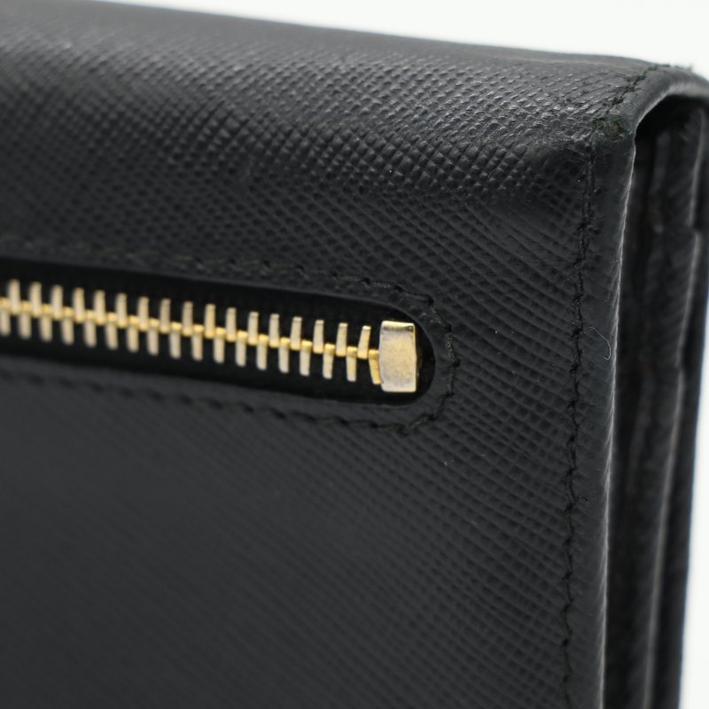 Prada 普拉達 Saffiano Flap Continental Wallet 黑色 牛皮 長夾-6