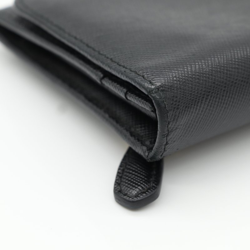 Prada 普拉達 Saffiano Flap Continental Wallet 黑色 牛皮 長夾-7
