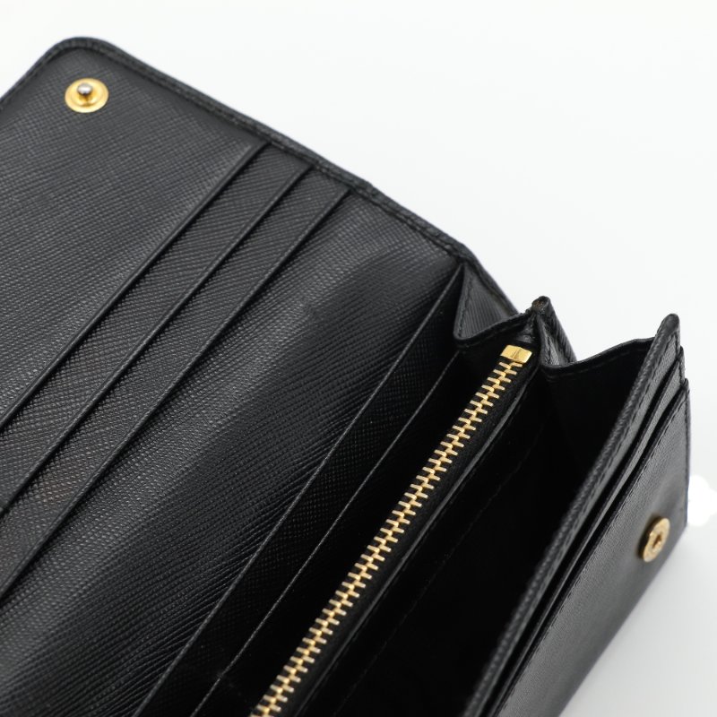 Prada 普拉達 Saffiano Flap Continental Wallet 黑色 牛皮 長夾-8