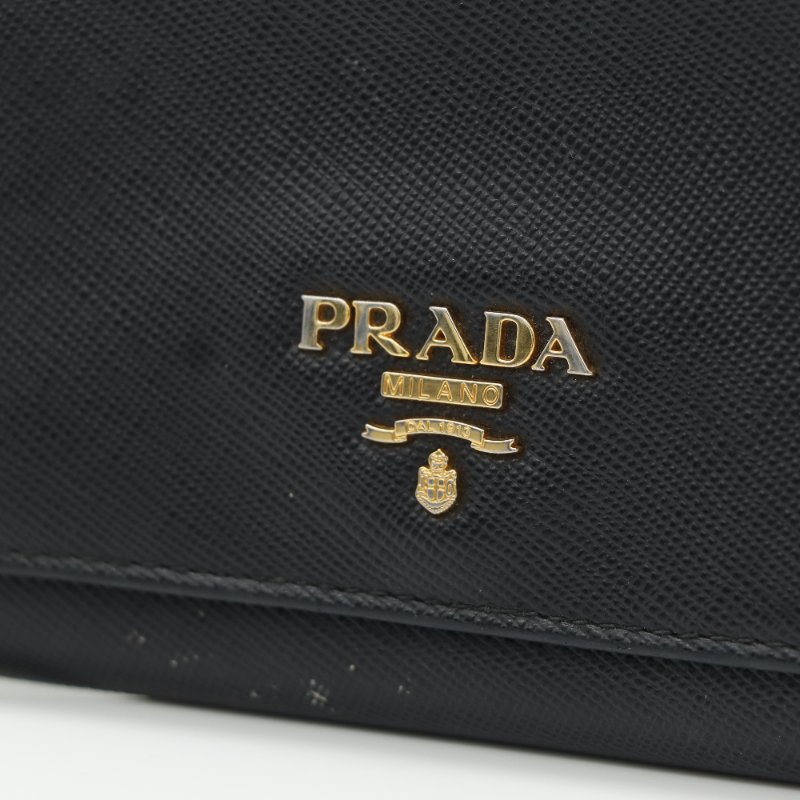 Prada 普拉達 Saffiano Flap Continental Wallet 黑色 牛皮 長夾-4