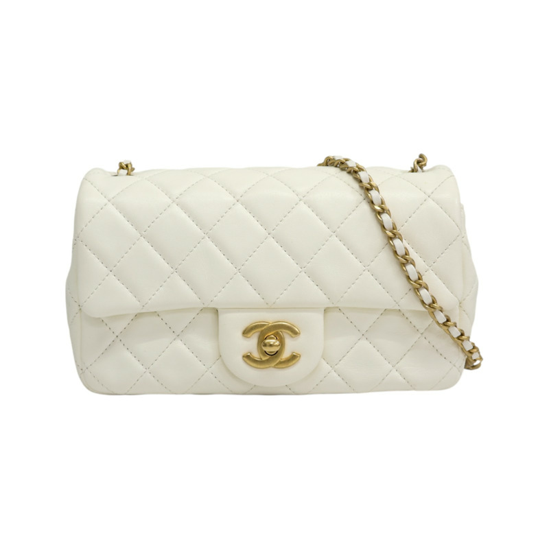 白色羊皮 Mini Matelasse 20 肩背包 AS1787【CHANEL 香奈兒】 AS1787-0