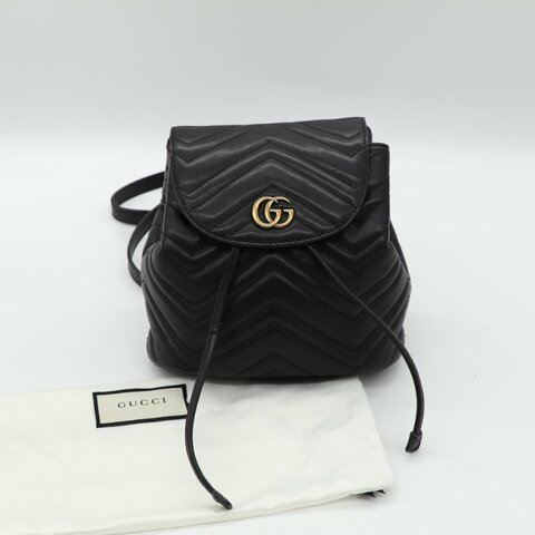 Gucci 古馳 GG Marmont 馬蒙 黑色 皮革 後背包