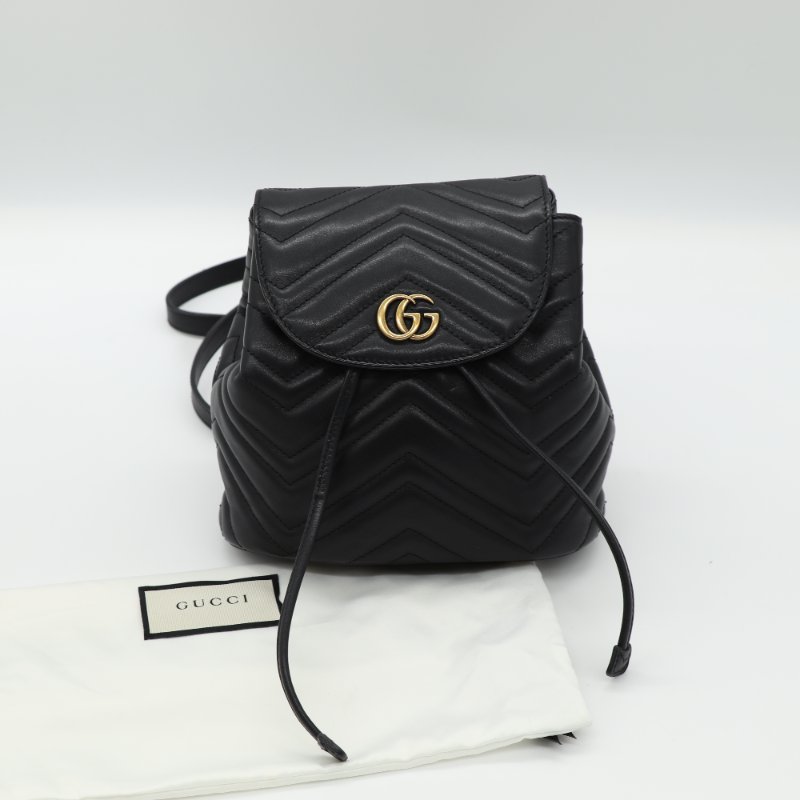 Gucci 古馳 GG Marmont 馬蒙 黑色 皮革 後背包-0