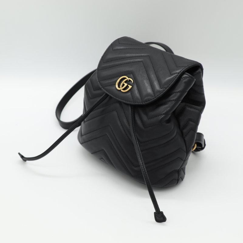Gucci 古馳 GG Marmont 馬蒙 黑色 皮革 後背包-1