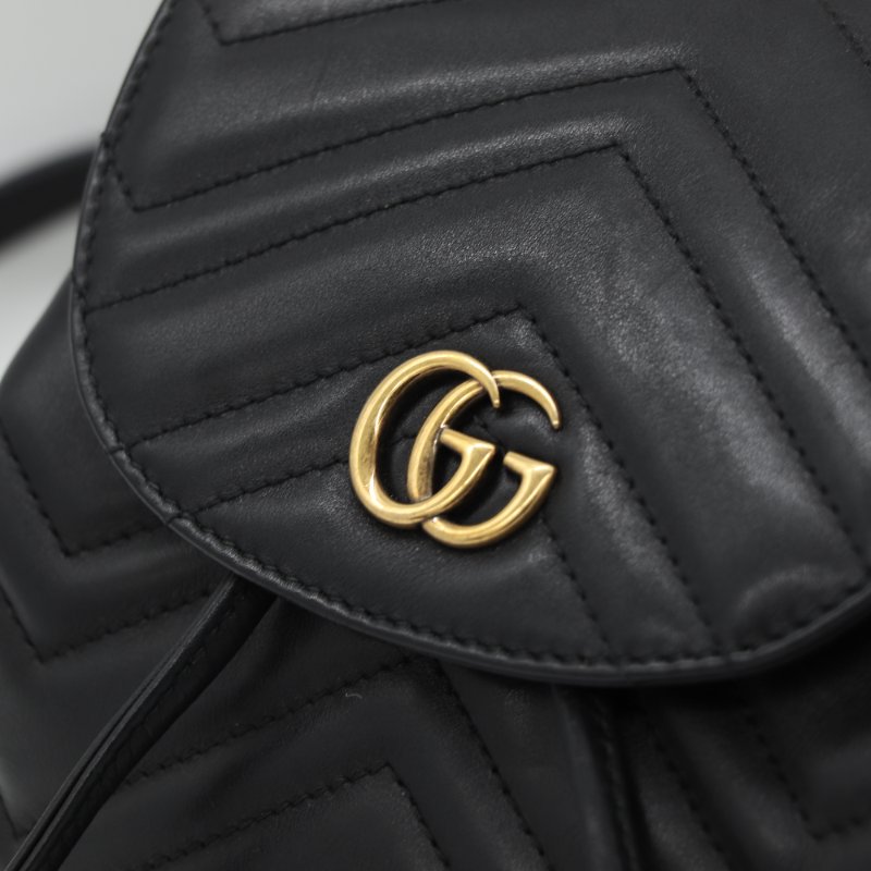 Gucci 古馳 GG Marmont 馬蒙 黑色 皮革 後背包-9
