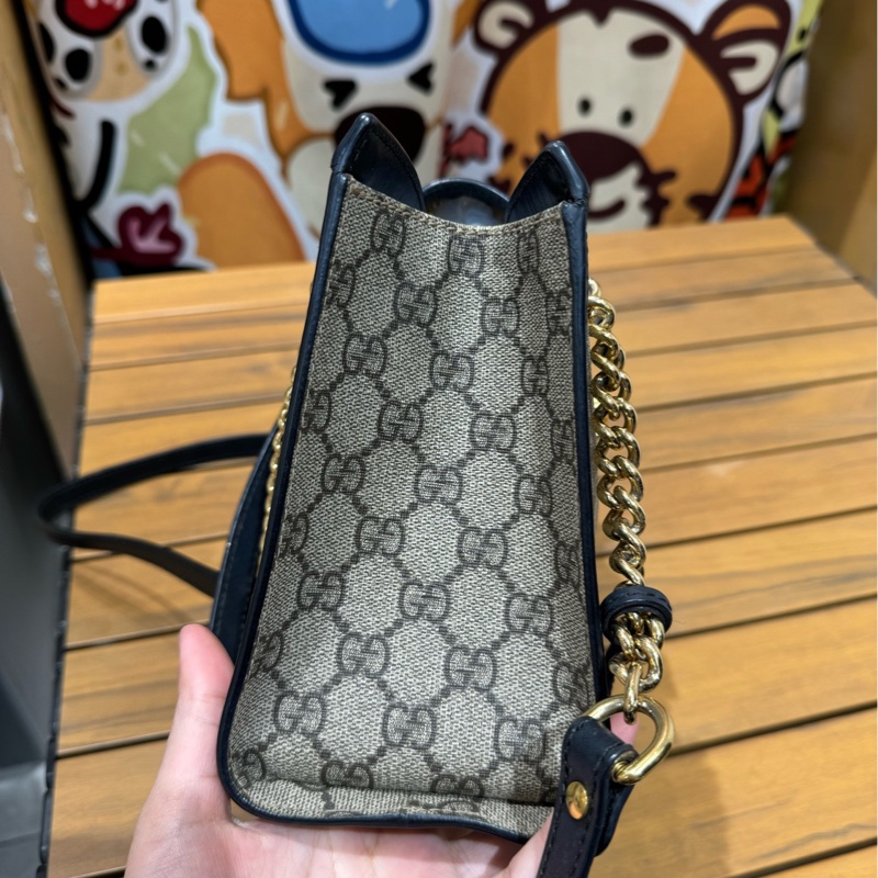 商品名稱:GUCCI Padlock 托特包 烏木色拼黑色 老花 塗層帆布拼牛皮 小號-3