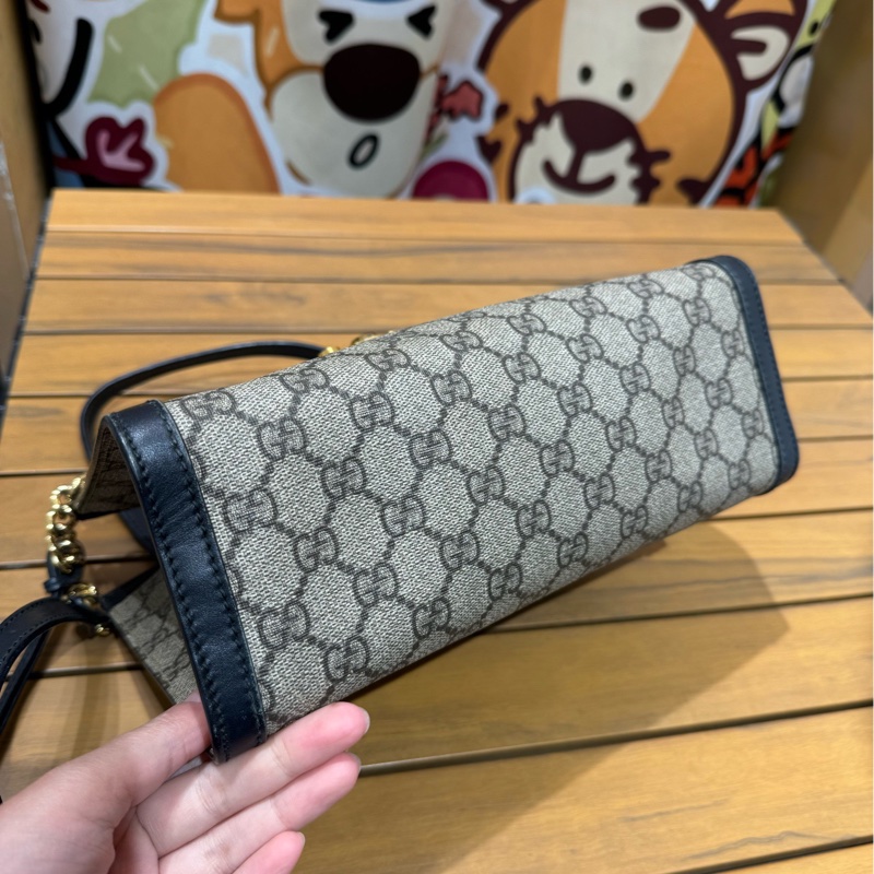 商品名稱:GUCCI Padlock 托特包 烏木色拼黑色 老花 塗層帆布拼牛皮 小號-4