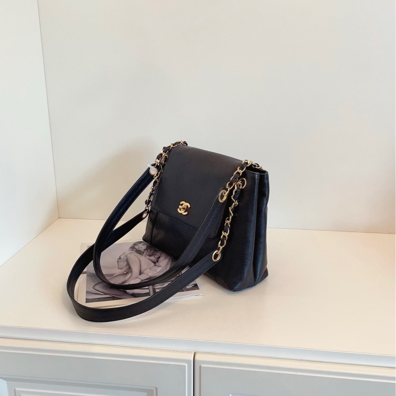 【98新🆕】Chanel 黑色金扣 荔枝皮 書包扣 奶粉包   斜挎包 單肩包-3