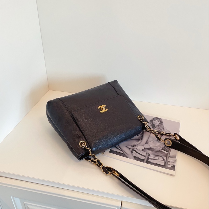 【98新🆕】Chanel 黑色金扣 荔枝皮 書包扣 奶粉包   斜挎包 單肩包-4