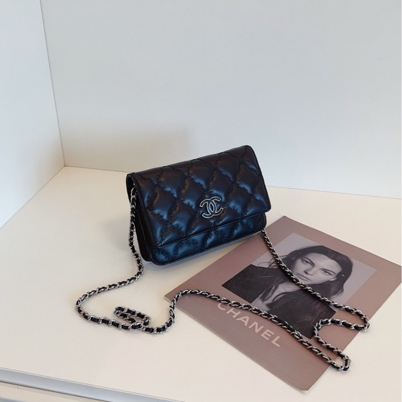 【99新閒置🆕】Chanel 黑銀外縫線 雙C大logo woc 鏈條包 斜挎包-2